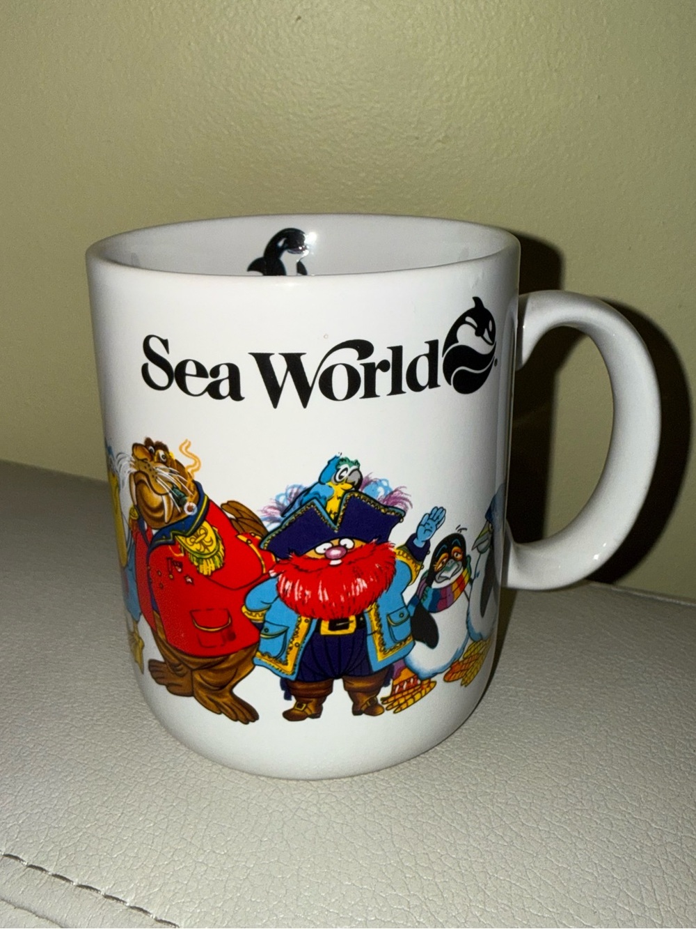 SeaWorld White Ceramic Character Mug with Colorful Crew Art